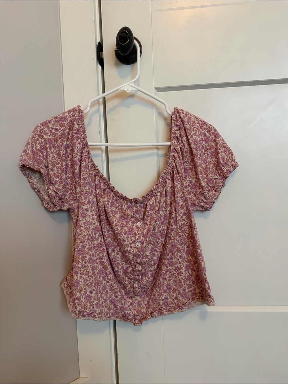 American Eagle Floral Scoop Neck Puff Sleeve Top - Dusty Rose
